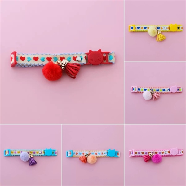 PU - Vòng cổ dây vải thêu trái tim đính cục bông S(16-32cm)