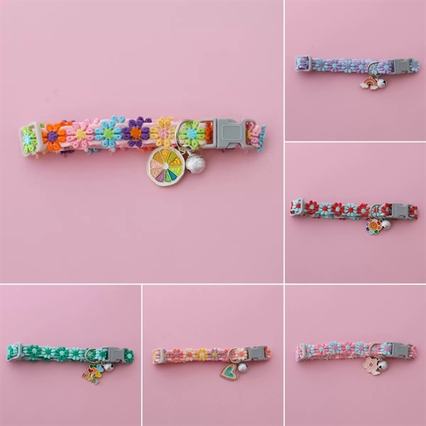 PU - Vòng cổ vải hoa cúc kèm chuông nhỏ S(16-32cm)