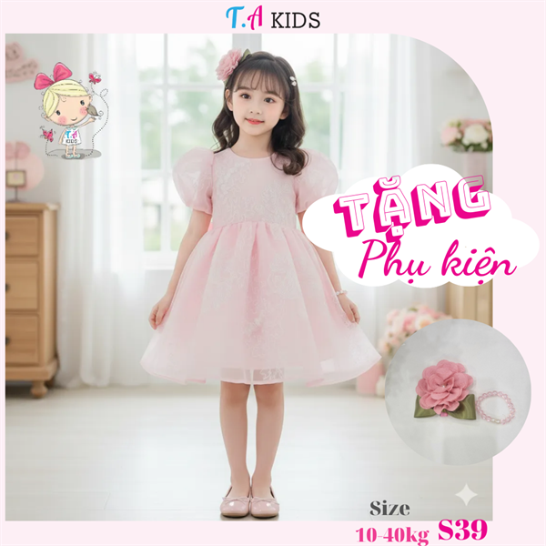 S39 (10-40kg) Váy hồng tay lồng đèn