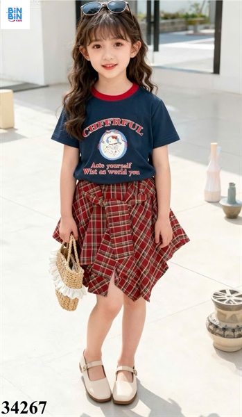 34267- Set váy caro Đỏ xéo