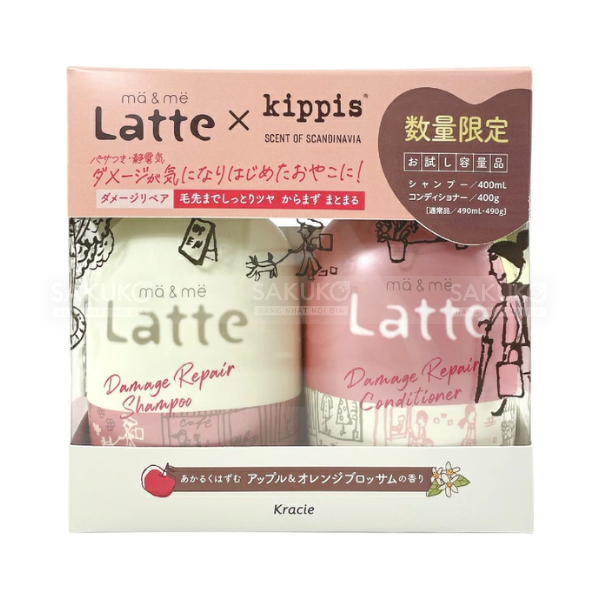 Bộ gội xả Ma & Me Latte Kracie phục hồi màu hồng - 400ml - Nhật Bản
