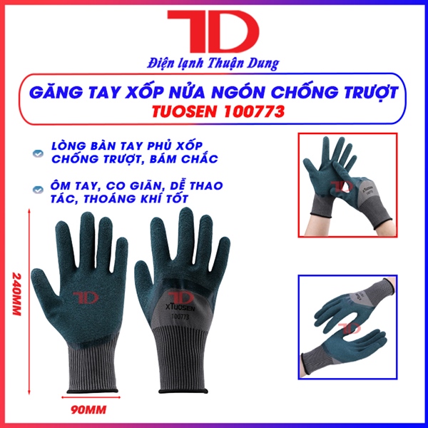 Găng tay Tuosen 100773, Loại xốp bao nửa ngón, găng tay bảo hộ lao động, găng tay chống trượt (túi/12 cặp, thùng 840 cặp)