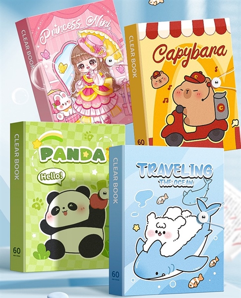 Kẹp file CLEAR BOOK, CAPY - PANDA - BÉ GÁI - CÁ, 30 LÁ A4, KBX-7091D