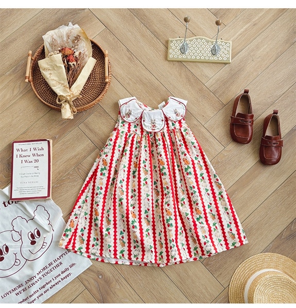 Váy cộc tay sọc đỏ thỏ và dâu