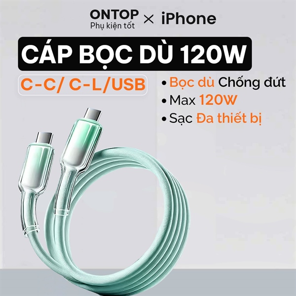 Cáp Sạc Nhanh 120W Gradient Bọc Dù [Type C to C / C to L] - Dây Sạc 7 Màu Siêu Bền, Hỗ Trợ Sạc Nhanh iP 15/14/13 Sam Mi