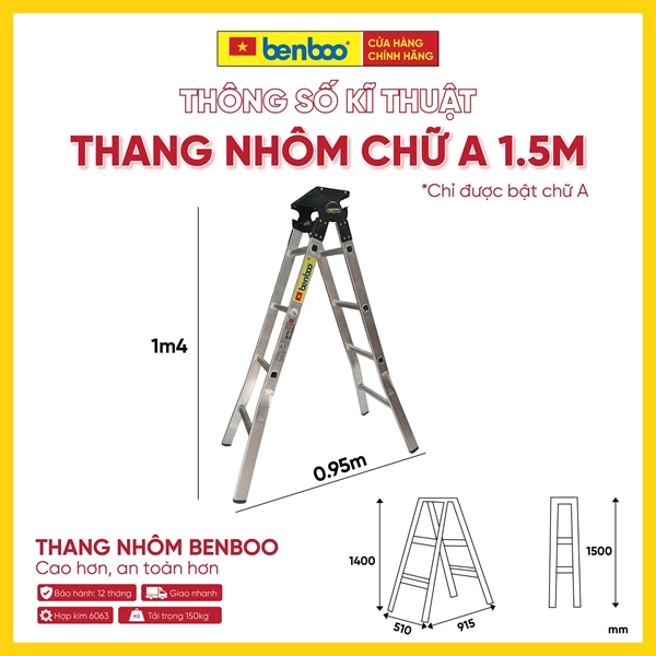 Thang nhôm chữ A hộp mâm – màu Trắng 1.5M