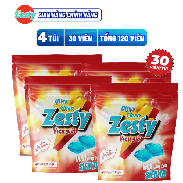VIÊN GIẶT ZESTY XANH BIỂN COMBO 120 VIÊN ( 4 TÚI 30 VIÊN)