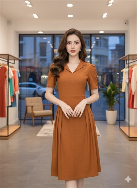 VÁY SUÔNG CỔ NÂU