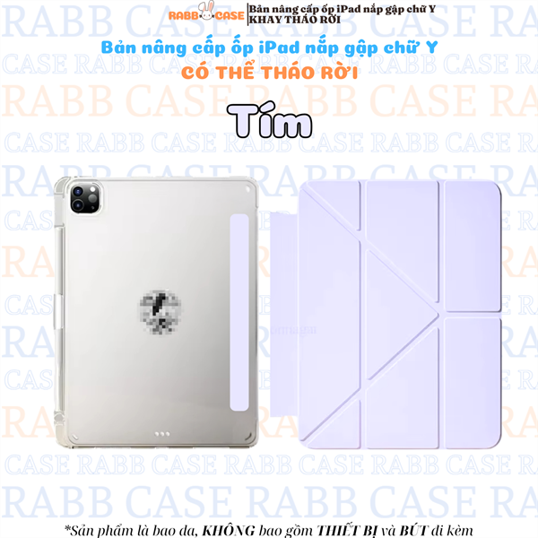 Ốp iPad với mặt lưng Acrylic trong suốt,chống ố, nắp gập chữ Y KHAY THÁO RỜI- Gen 10/11