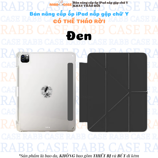 Ốp iPad với mặt lưng Acrylic trong suốt,chống ố, nắp gập chữ Y KHAY THÁO RỜI- Gen 7/8/9 10.2''