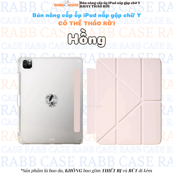 Ốp iPad với mặt lưng Acrylic trong suốt,chống ố, nắp gập chữ Y KHAY THÁO RỜI- Gen 7/8/9 10.2''