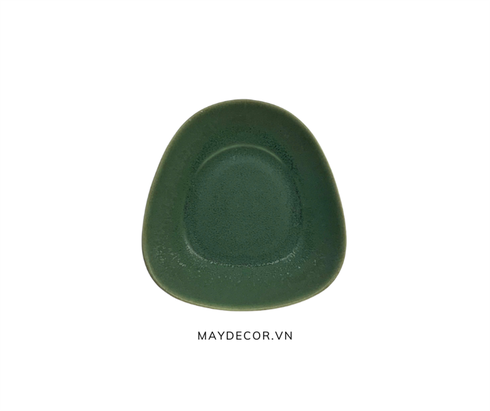 Chlorite - Triangle Saucer 14 x 13cm - Dĩa tam giác 14 x 13cm xanh lá đậm trổ (matte)