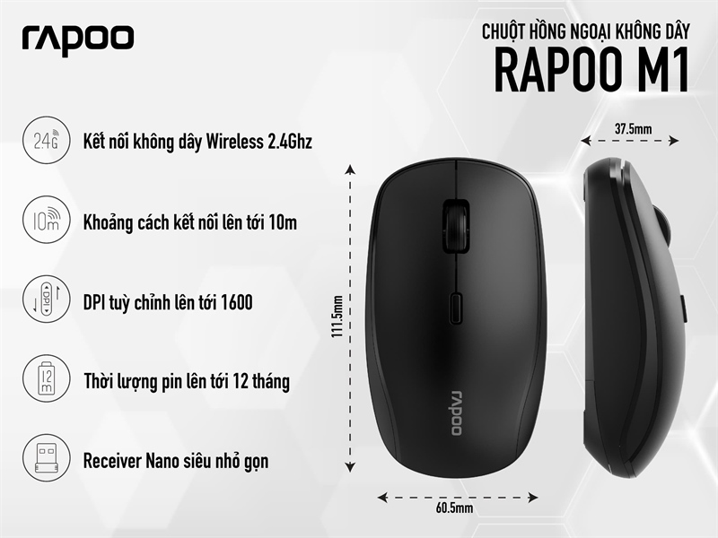 Chuột không dây Rapoo M1 2.4GHz DPI 1600