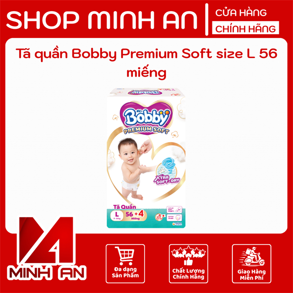 Tã quần Bobby Premium Soft size L 56 miếng