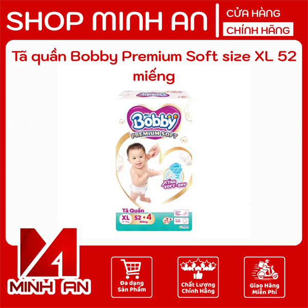 Tã quần Bobby Premium Soft size XL 52 miếng