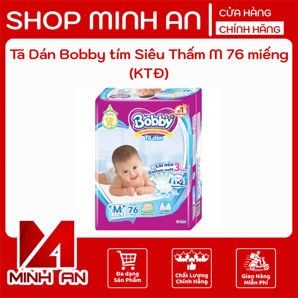 Tã Dán Bobby tím Siêu Thấm M 76 miếng (KTĐ)
