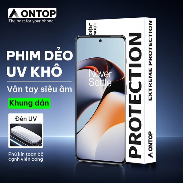Kính Cường Lực UV Khô OnePlus 12/11/10 Pro/9/8/ACE 3/2 [Không Keo Nước] - Full Màn Cong, Nhận Vân Tay, Vuốt Game Mượt