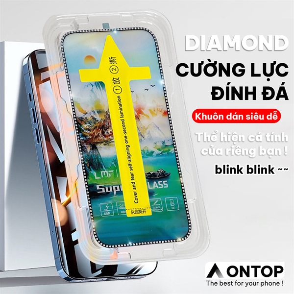 Kính Cường Lực iPhone 16 Pro Max/15/14/13/12 [Kèm Khuôn Dán] - Viền Đính Đá Lấp Lánh, Giả Kim Cương Sang Chảnh