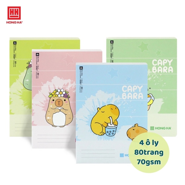 Vở 4 ô ly School Joyful Capybara 80tr - Hồng Hà