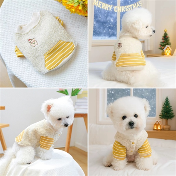 PC - Áo nỉ lông cừu tay vàng kẻ ngang