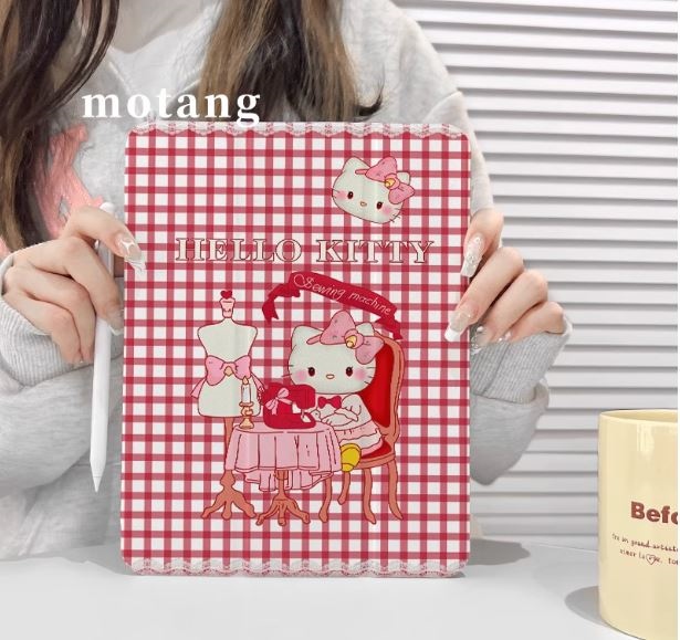 Case Ipad Caro Đỏ Hello Kitty Hồng - 10.2INCH