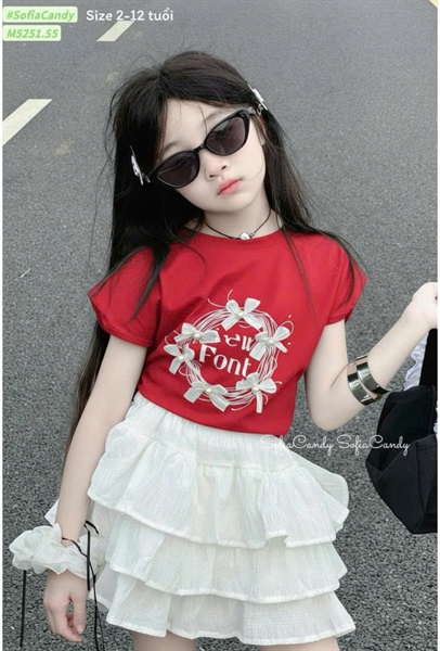 Set c váy M5251 Áo Nơ đỏ