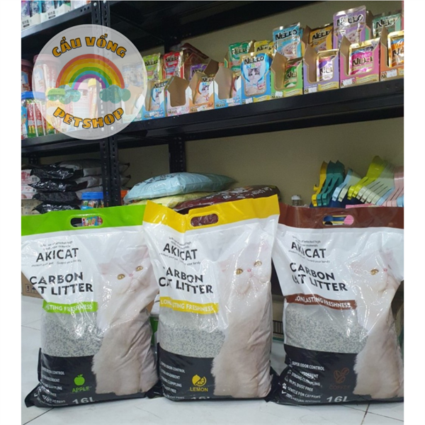 [Hỏa Tốc] Cát vệ sinh đất sét mix than hoạt tính AKICAT 16L cho mèo - Khử mùi/ Vón cục tốt/ Hút ẩm - FREESHIP PHÚ NHUẬN