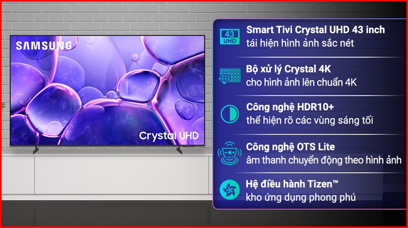 Smart Tivi Crystal UHD Samsung 4K 43 inch UA43U8550F 2025 - Việt Nam - Thiết kế hiện đại sang trọng