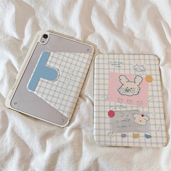 Case Ipad Kẻ Xanh Cún Trắng Ô Hồng - GEN 10