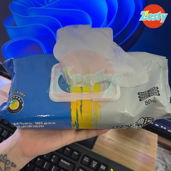 Khăn Ướt Lau Bếp Đa Năng 600G – Dày Nặng, Lau Sạch Dầu Mỡ, Màu Xanh Xám