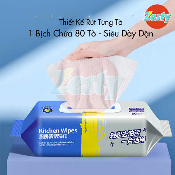 Khăn Ướt Lau Bếp Đa Năng 600G – Dày Nặng, Lau Sạch Dầu Mỡ, Màu Xanh Xám