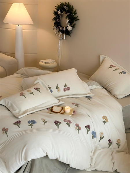 Bộ ga | Nhung sữa - Thêu hoa nổi - DF04.01