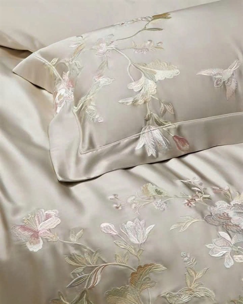 Bộ ga | Tencel Cotton sợi dài - MLV04.01 - Thêu hoa - Màu kem vàng