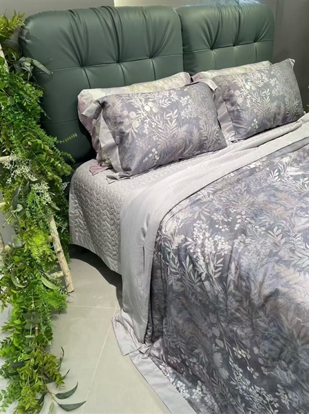 Bộ ga chần | Tencel cotton mài - Vỏ chăn chần, ga chần phủ - hoa lá cành - UC26.01 - GHI