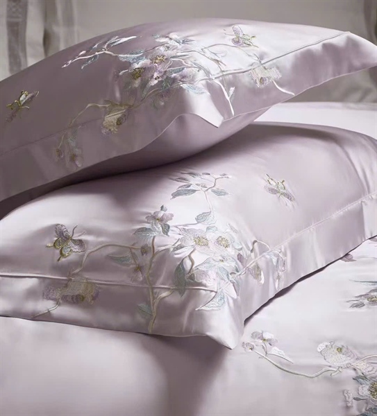 Bộ ga | Tencel Cotton sợi dài - MLV04.02 - Thêu hoa - Màu tím pastel