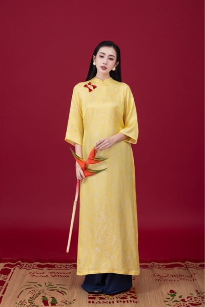 Áo dài suông lụa tằm 2 tà cổ trơn