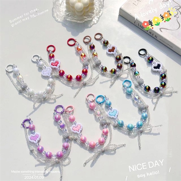 Móc dây 2 sợi: 1 sợi CHARM TRÁI TIM + HẠT TRÒN, 1 sợi hạt trong kết NƠ, SP3015