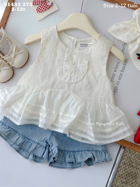 S1433 Set áo sn kem 3 nút q denim