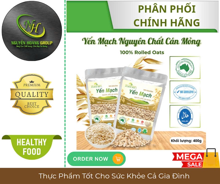 Yến Mạch Nguyên Chát Cán Mỏng ( 100% Rolled Oats) Xuân An Túi 400g