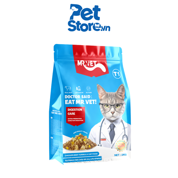 Hạt Cho Mèo Mix Topping Sấy Mr Vet T1 - Chăm Sóc Tiêu Hóa 1kg