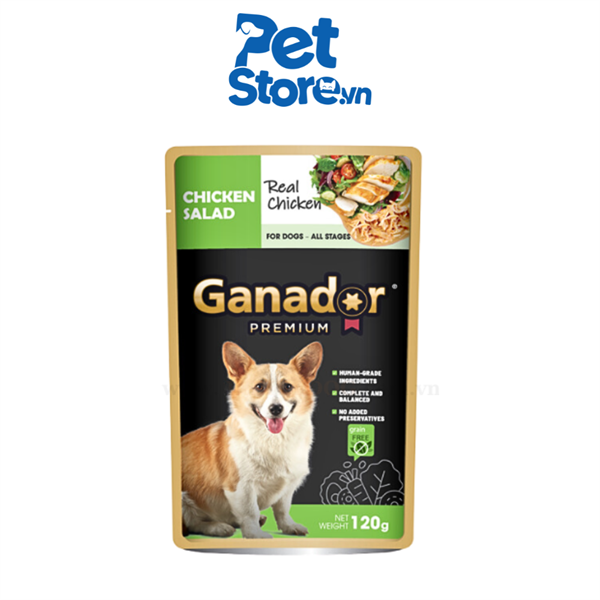 Pate Cho Chó Ganador Premium Dạng Xốt Vị Thịt Gà & Rau 120g