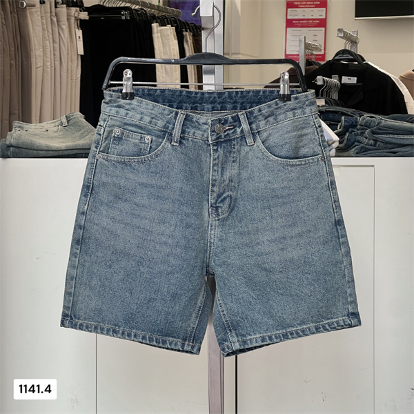 Quần Jean short Cotton ống đứng màu xanh wash 1141.4