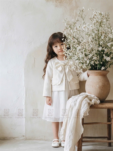 Áo dạ nơ kem Ella 9639