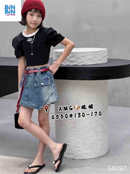34097- Quần short Jean giả váy Xanh