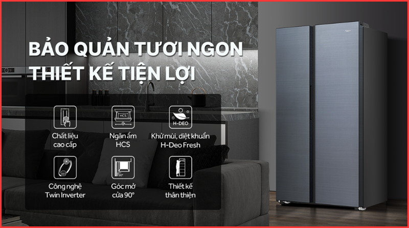 Tủ lạnh Aqua Inverter 569 lít AQR-S633XA(SL) 2025 - Thái Lan