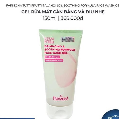 GEL RỬA MẶT CÂN BẰNG VÀ DỊU NHẸFarmona Tutti Frutti Balancing & Soothing Formula Face Wash