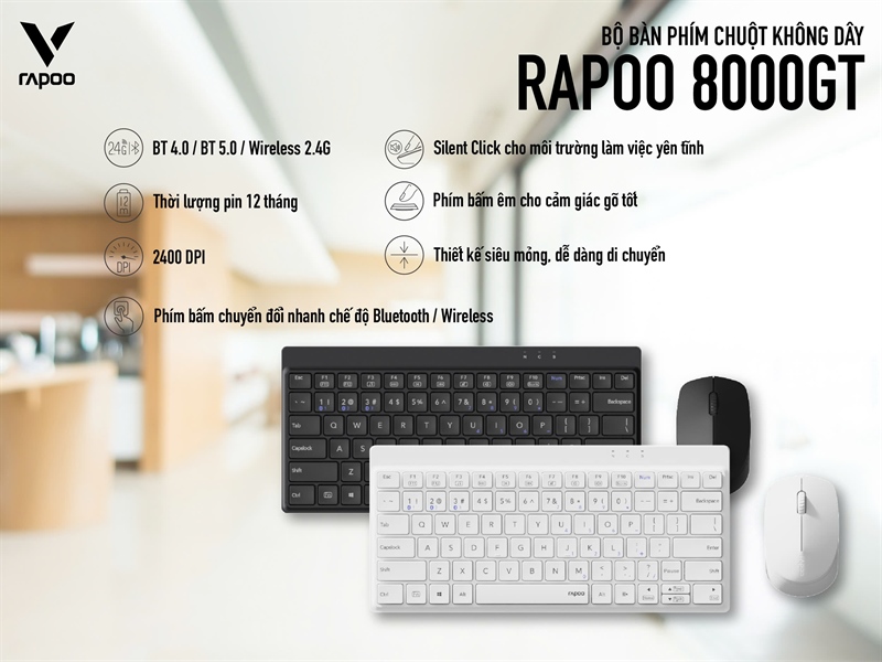 Bộ phím chuột không dây Rapoo 8000GT (1Y)