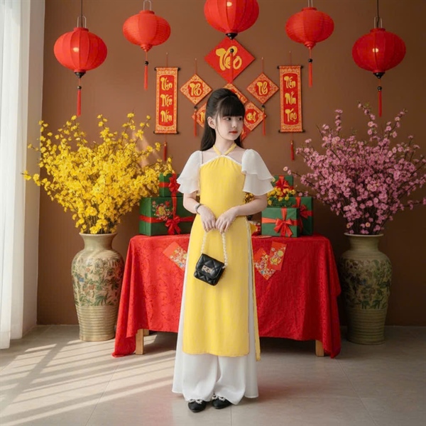 ÁO DÀI TAY BÈO 2 LỚP - VÀNG