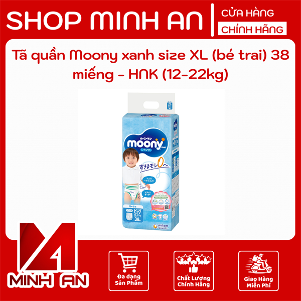 Tã quần Moony xanh size XL (bé trai) 38 miếng - HNK (12-22kg)