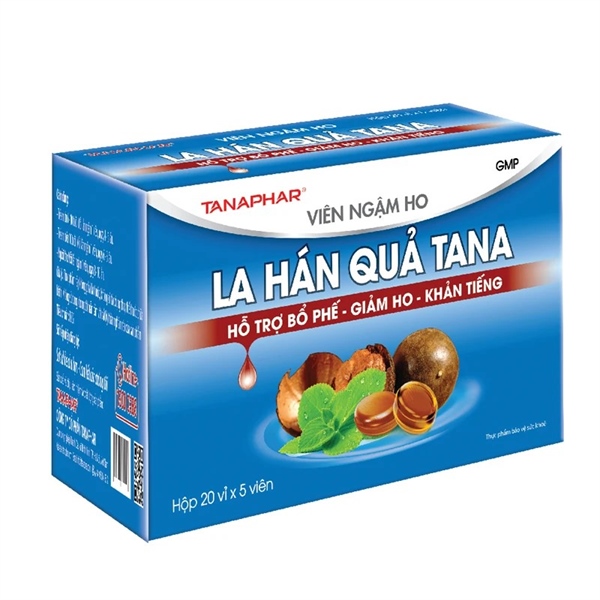 Viên ngậm ho La Hán Quả Tana Hỗ trợ bổ phế, giảm ho, khản tiếng (Hộp 20 vỉ x 5 viên)